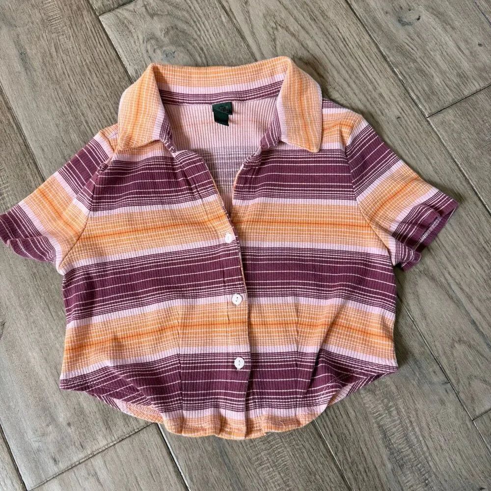 Wild fable, striped crop polo shirt, medium